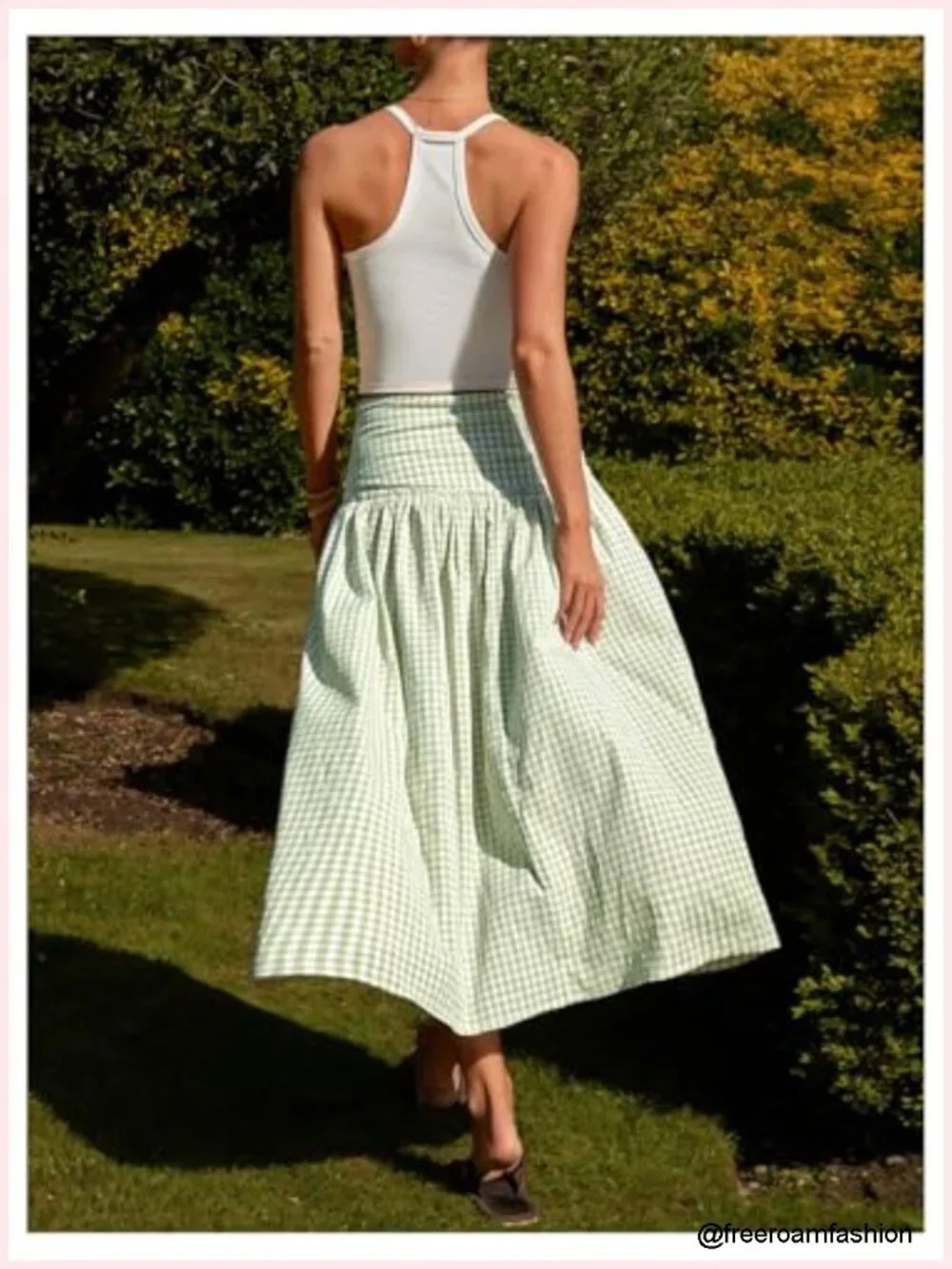 Women's Plaid Gingham Maxi Skirt High Waist Flowy Long Skirt